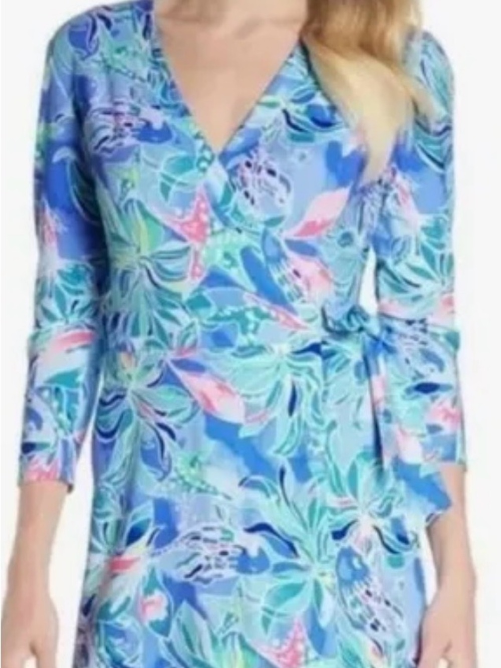 Lilly Pulitzer Karlie wrap romper in Bennett blue celestial seas